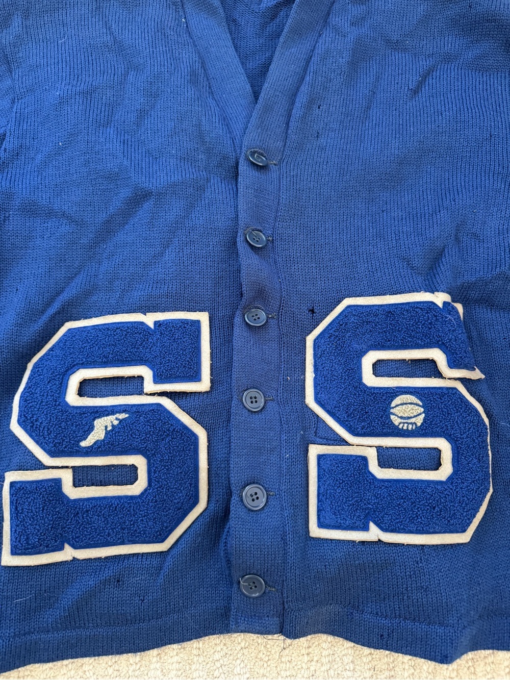 1950s Vintage Varsity Puritan Royal Blue Men's Button-Front Letterman Cardigan - Picture 3 of 9